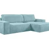 Vente-unique Aanbiedingen: Zitbank & Fauteuil-Hoekslaapbank Amelia Van Pascal Morabito - Ribfluweel - Turkoois - Hoek Rechts