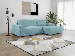 Vente-unique Aanbiedingen: Zitbank & Fauteuil-Hoekslaapbank Amelia Van Pascal Morabito - Ribfluweel - Turkoois - Hoek Rechts