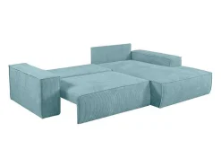 Vente-unique Aanbiedingen: Zitbank & Fauteuil-Hoekslaapbank Amelia Van Pascal Morabito - Ribfluweel - Turkoois - Hoek Rechts