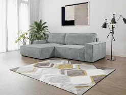 Vente-unique Aanbiedingen: Zitbank & Fauteuil-Hoekslaapbank Amelia Van Pascal Morabito - Ribfluweel - Lichtgrijs - Hoek Links