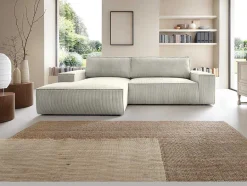 Vente-unique Aanbiedingen: Zitbank & Fauteuil-Hoekslaapbank Amelia Van Pascal Morabito - Ribfluweel - Beige - Hoek Links