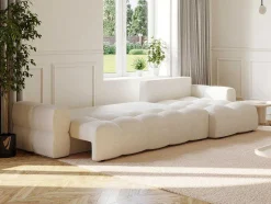 Vente-unique Hoekbank-Hoekslaapbank Met Omkeerbare Hoek Van Beige Bouclestof Issoro