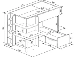 Vente-unique Kinderbed Stapelbed-Hoekstapelbed 2 X 90 X 190 Cm - Met Bureau - Grijs, Wit En Zwart - Samuel