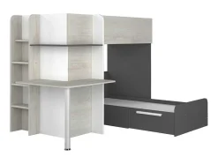 Vente-unique Kinderbed Stapelbed-Hoekstapelbed 2 X 90 X 190 Cm - Met Bureau - Grijs, Wit En Zwart - Samuel