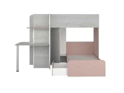 Vente-unique Kinderbed Stapelbed-Hoekstapelbed 2 X 90 X 190 Cm - Met Bureau - Grijs, Wit En Roze + Matras - Samuel