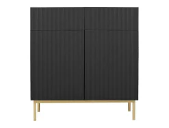 Vente-unique Buffetkast-Hoge Buffetkast Met 2 Deuren En 2 Lades Van Mdf En Staal - Zwart En Goudkleurig - Evilana