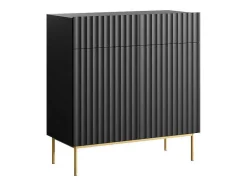 Vente-unique Buffetkast-Hoge Buffetkast Met 2 Deuren En 2 Lades Van Mdf En Staal - Zwart En Goudkleurig - Evilana