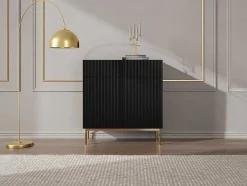 Vente-unique Buffetkast-Hoge Buffetkast Met 2 Deuren En 2 Lades Van Mdf En Staal - Zwart En Goudkleurig - Evilana