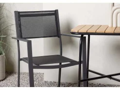 Vente-unique Loungeset-Holmbeck Tuinmeubelset Tafel, 2 Stoelen Naturel,Zwart.