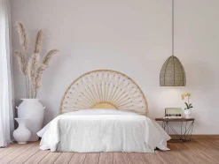 Vente-unique Hoofdeinde En Brugkast-Hoofdbord 140 Cm - Rotan - Natuurlijk - Solia