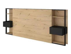 Vente-unique Hoofdeinde En Brugkast-Hoofdeinde Met Nachtkastjes Mista - 160 Cm - Eiken En Zwart