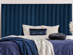 Vente-unique Hoofdeinde En Brugkast-Hoofdeinde Sarah Met Verticale Naden - 140 Cm - Fluweel - Donkerblauw
