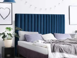 Vente-unique Hoofdeinde En Brugkast-Hoofdeinde Sarah Met Verticale Naden - 160 Cm - Fluweel - Donkerblauw