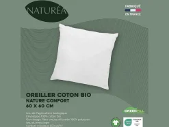 NATUREA Hoofdkussen-Hoofdkussen Van Biologisch Katoen 60 X 60 Cm Van - 550 G/M - Bruine Bies - Nature Confort