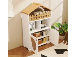 ModernLuxe Buffetkast-Hoog Dressoir - 2 Vakken En 2 Vlindervormige Deuren - Wit & Naturel