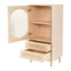ModernLuxe Buffetkast-Hoog Dressoir Met 1 Transparante Acryldeur En 2 Rotan Lades - Landelijke Stijl - Naturel
