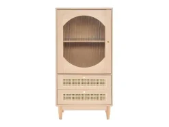 ModernLuxe Buffetkast-Hoog Dressoir Met 1 Transparante Acryldeur En 2 Rotan Lades - Landelijke Stijl - Naturel