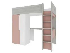 Vente-unique Kinderbed Hoogslaper-Hoogslaper - 90 X 200 Cm - Met Kast En Bureau - Roze En Wit + Matras -Nicolas