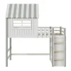 Vente-unique Kinderbed Hoogslaper-Hoogslaper 90 X 200 Cm - Cabinebed Met Ladder - Opbergplank - Massief Hout - Groen