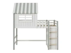 Vente-unique Kinderbed Hoogslaper-Hoogslaper 90 X 200 Cm - Cabinebed Met Ladder - Opbergplank - Massief Hout - Groen