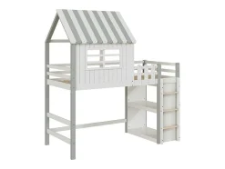 Vente-unique Kinderbed Hoogslaper-Hoogslaper 90 X 200 Cm - Cabinebed Met Ladder - Opbergplank - Massief Hout - Groen