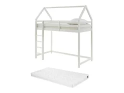 Vente-unique Kinderbed Hoogslaper-Hoogslaper 90 X 190 Cm - Grenen - Wit + Matras - Tarzia