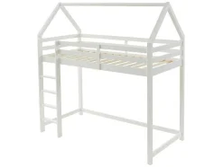 Vente-unique Kinderbed Hoogslaper-Hoogslaper 90 X 190 Cm - Grenen - Wit + Matras - Tarzia