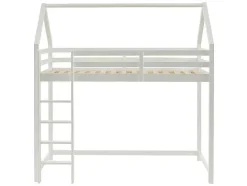 Vente-unique Kinderbed Hoogslaper-Hoogslaper 90 X 190 Cm - Grenen - Wit + Matras - Tarzia