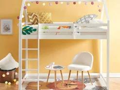 Vente-unique Kinderbed Hoogslaper-Hoogslaper 90 X 190 Cm - Grenen - Wit + Matras - Tarzia