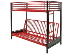 Vente-unique Kinderbed Hoogslaper-Hoogslaper 90 X 190 Cm - Met Slaapbank - Metaal - Zwart En Rood + Futon + Matras - Modulo V