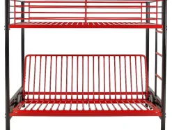 Vente-unique Kinderbed Hoogslaper-Hoogslaper 90 X 190 Cm - Met Slaapbank - Metaal - Zwart En Rood + Futon + Matras - Modulo V