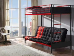 Vente-unique Kinderbed Hoogslaper-Hoogslaper 90 X 190 Cm - Met Slaapbank - Metaal - Zwart En Rood + Futon + Matras - Modulo V