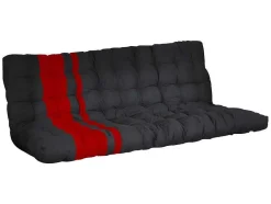 Vente-unique Kinderbed Hoogslaper-Hoogslaper 90 X 190 Cm - Met Slaapbank - Metaal - Zwart En Rood + Futon + Matras - Modulo V