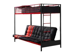 Vente-unique Aanbiedingen: Slaapkamer & Kantoor-Hoogslaper 90 X 190 Cm - Met Slaapbank - Metaal - Zwart En Rood + Futon - Modulo V