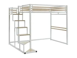 Vente-unique Aanbiedingen: Slaapkamer & Kantoor-Hoogslaper 140 X 200 Cm - Metaal En Mdf - Wit - Jogui