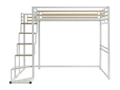 Vente-unique Aanbiedingen: Slaapkamer & Kantoor-Hoogslaper 140 X 200 Cm - Metaal En Mdf - Wit - Jogui