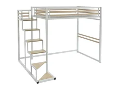 Vente-unique Aanbiedingen: Slaapkamer & Kantoor-Hoogslaper 140 X 200 Cm - Metaal En Mdf - Wit - Jogui