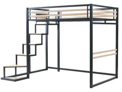 Vente-unique Aanbiedingen: Slaapkamer & Kantoor-Hoogslaper 140 X 200 Cm - Metaal En Mdf - Zwart En Naturel + Matras - Jogui