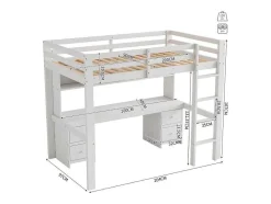 Vente-unique Kinderbed Hoogslaper-Hoogslaper 90 X 200 Cm Met Bureau, Boekenkast, Lades En Ladder, Mdf Hout, Wit