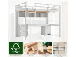 Vente-unique Kinderbed Hoogslaper-Hoogslaper 90 X 200 Cm Met Bureau, Boekenkast, Lades En Ladder, Mdf Hout, Wit