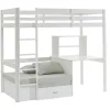 Vente-unique Kinderbed-Hoogslaper 90 X 200 Cm Met Bureau, Slaapbank En Opbergruimte - Massief Grenen - Gebleekt + Matras - Goliath Iii