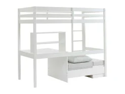 Vente-unique Kinderbed-Hoogslaper 90 X 200 Cm Met Bureau, Slaapbank En Opbergruimte - Massief Grenen - Gebleekt + Matras - Goliath Iii