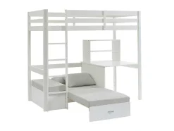 Vente-unique Kinderbed-Hoogslaper 90 X 200 Cm Met Bureau, Slaapbank En Opbergruimte - Massief Grenen - Gebleekt + Matras - Goliath Iii