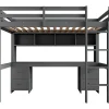 Vente-unique Kinderbed Hoogslaper-Hoogslaper 90 X 200 Cm Met Bureau, Boekenkast, Lades En Ladder, Mdf Hout, Grijs