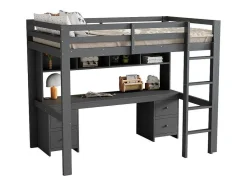 Vente-unique Kinderbed Hoogslaper-Hoogslaper 90 X 200 Cm Met Bureau, Boekenkast, Lades En Ladder, Mdf Hout, Grijs