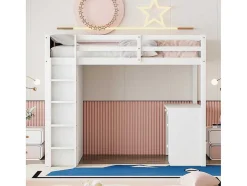 Vente-unique Kinderbed Hoogslaper-Hoogslaper 90 X 200 Cm Met Bureau, Opbergplanken, Lades En Ladder, Mdf-Hout, Wit