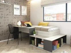 Vente-unique Kinderbed-Hoogslaper 90 X 200 Cm Met Opbergruimte En Bureau - Kleur: Naturel En Antraciet - Rigali