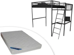 Vente-unique Kinderbed Hoogslaper-Hoogslaper Casual - Met Bureau - Kleur: Antraciet - Inclusief Matras 140 X 190 Cm