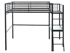 Vente-unique Kinderbed Hoogslaper-Hoogslaper Casual - Met Bureau - Kleur: Antraciet - Inclusief Matras 140 X 190 Cm