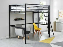 Vente-unique Kinderbed Hoogslaper-Hoogslaper Casual Ii - Bed 140 X 190 Cm - Bureau - Antraciet
